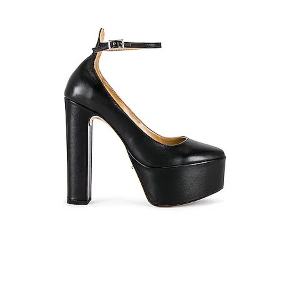 Tony Bianco Jaguar Platform Heels Black Como Leather Ankle Strap Pump sz 7